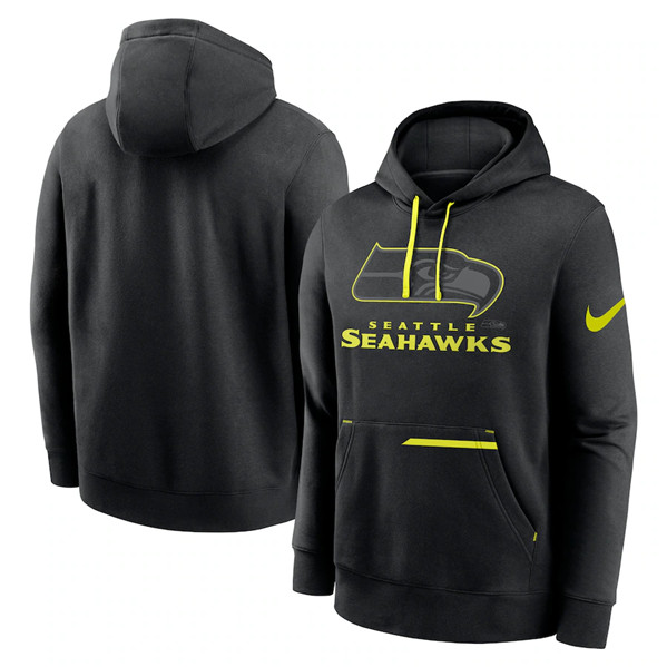 Men's Seattle Seahawks Black Volt Pullover Hoodie - Click Image to Close